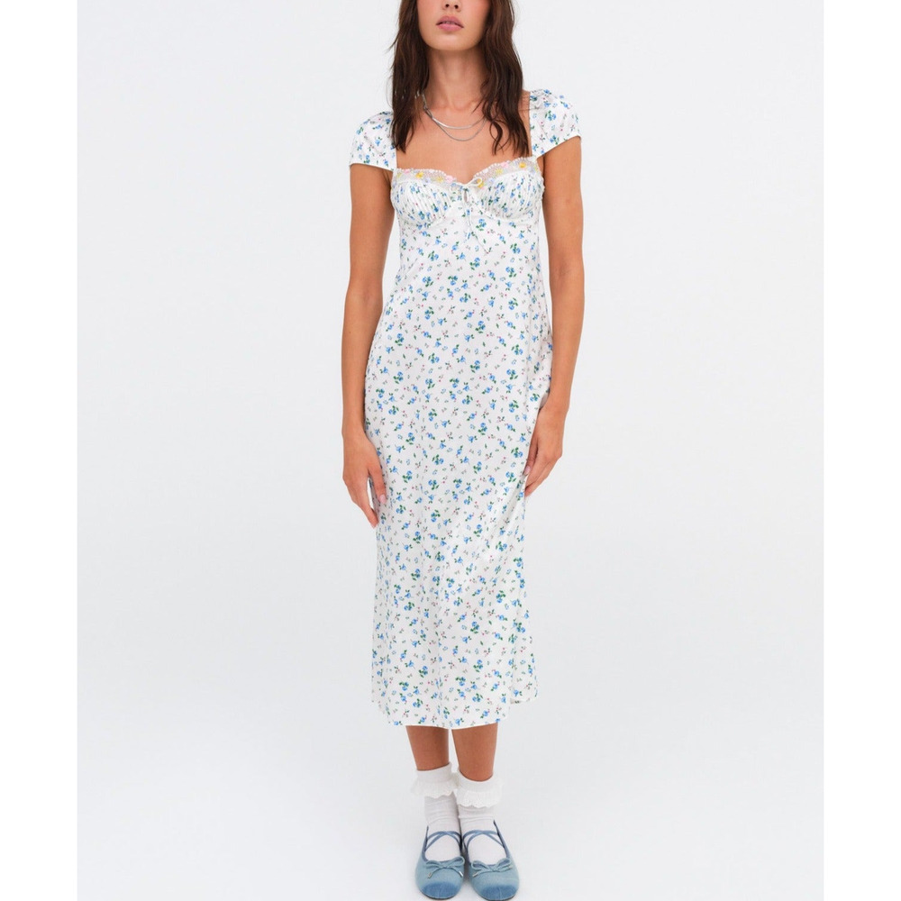For Love & Lemons 'Paloma' Blue Midi Slip Dress Size M